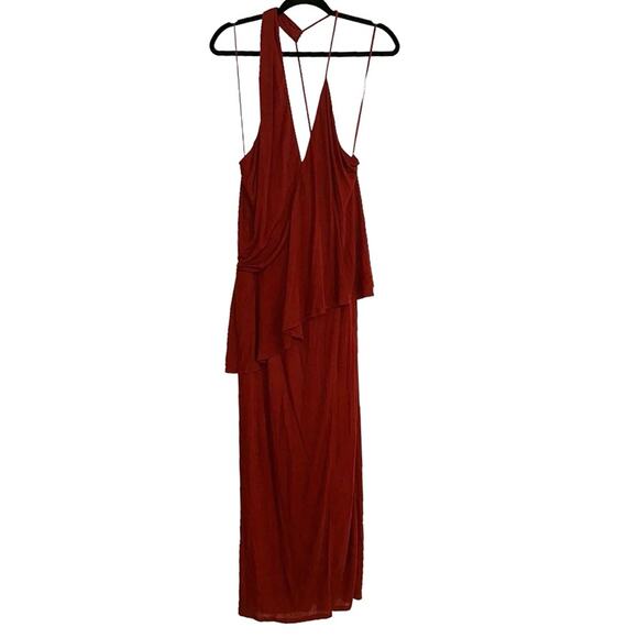 NEW Reiss Xena Strappy Dark Red Open Back Plunge Neck Midi Dress US 8 - Picture 3 of 11